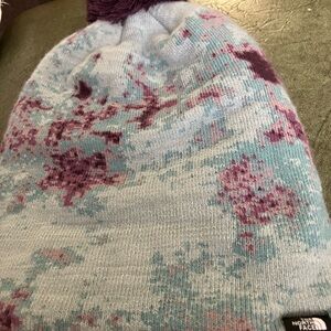 The North Face Light Blue and Purple Knit Beanie